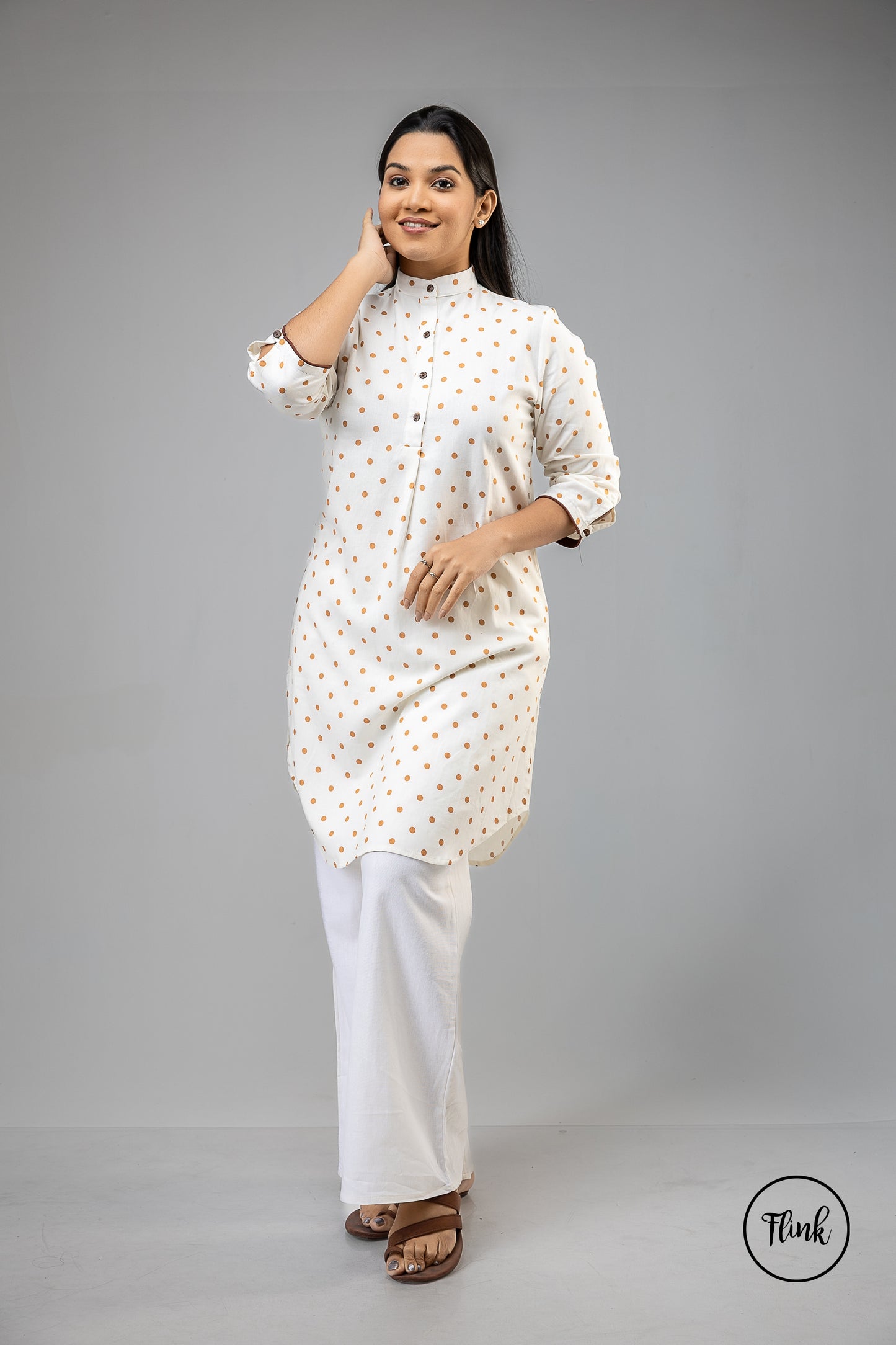 FL 2081 - Citrus Dot Long Top
