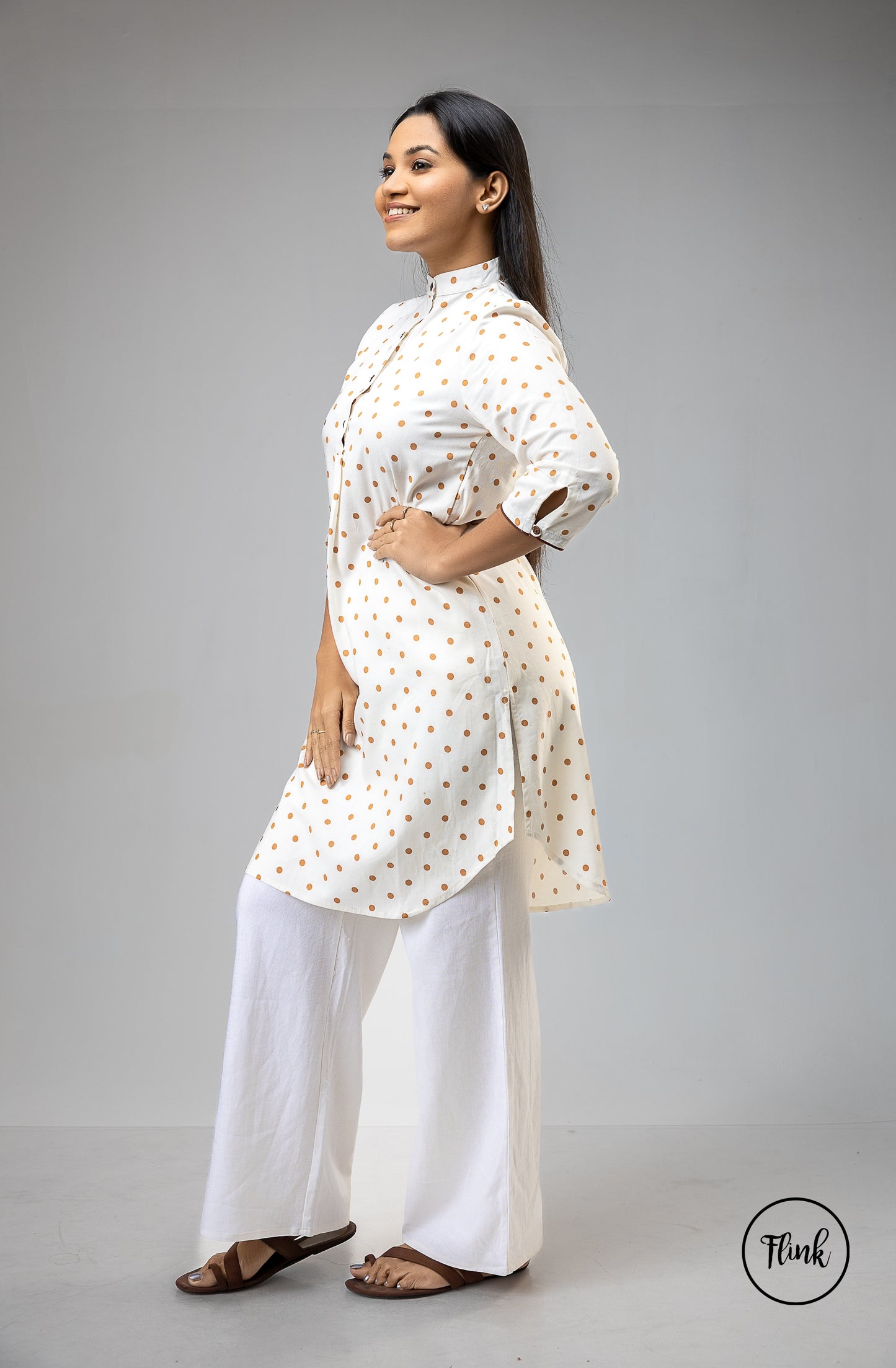 FL 2081 - Citrus Dot Long Top